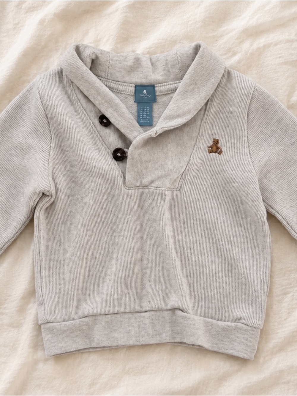 GAP Light Gray Shawl Collar Sweatshirt with Teddy Patch